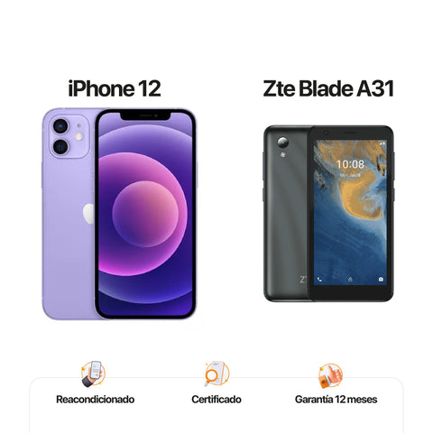 iPh 12 de 256GB Purple + ZTE A31 de 32GB Gray