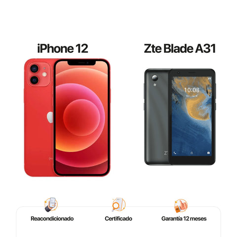 iPh 12 de 256GB Red + ZTE A31 de 32GB Gray