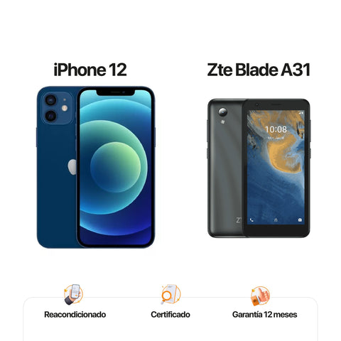 iPh 12 de 128GB Blue + ZTE A31 de 32GB Gray